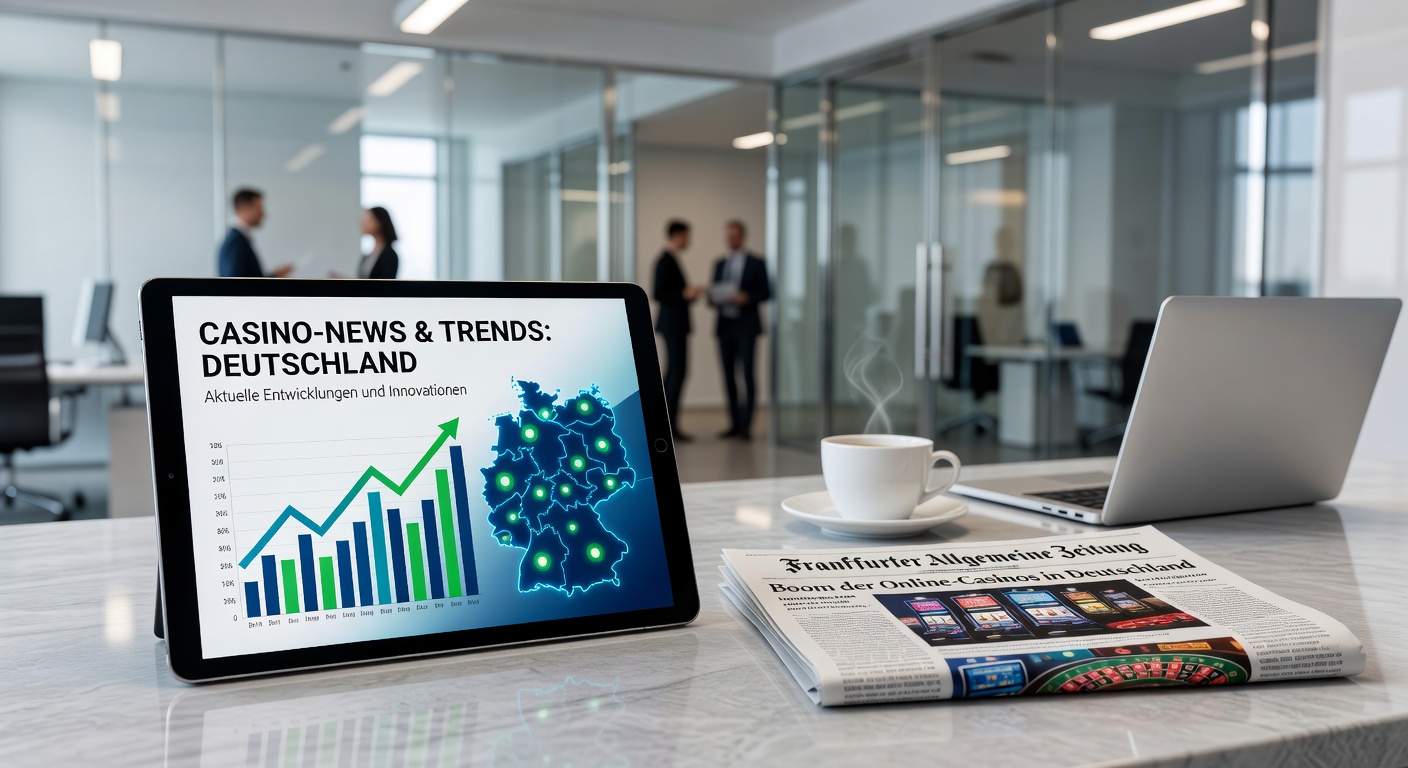 Lebendige Szene in einer deutschen Spielbank mit Spielern an Slotmaschinen und Tischen, beleuchtet von glitzernden Lichtern