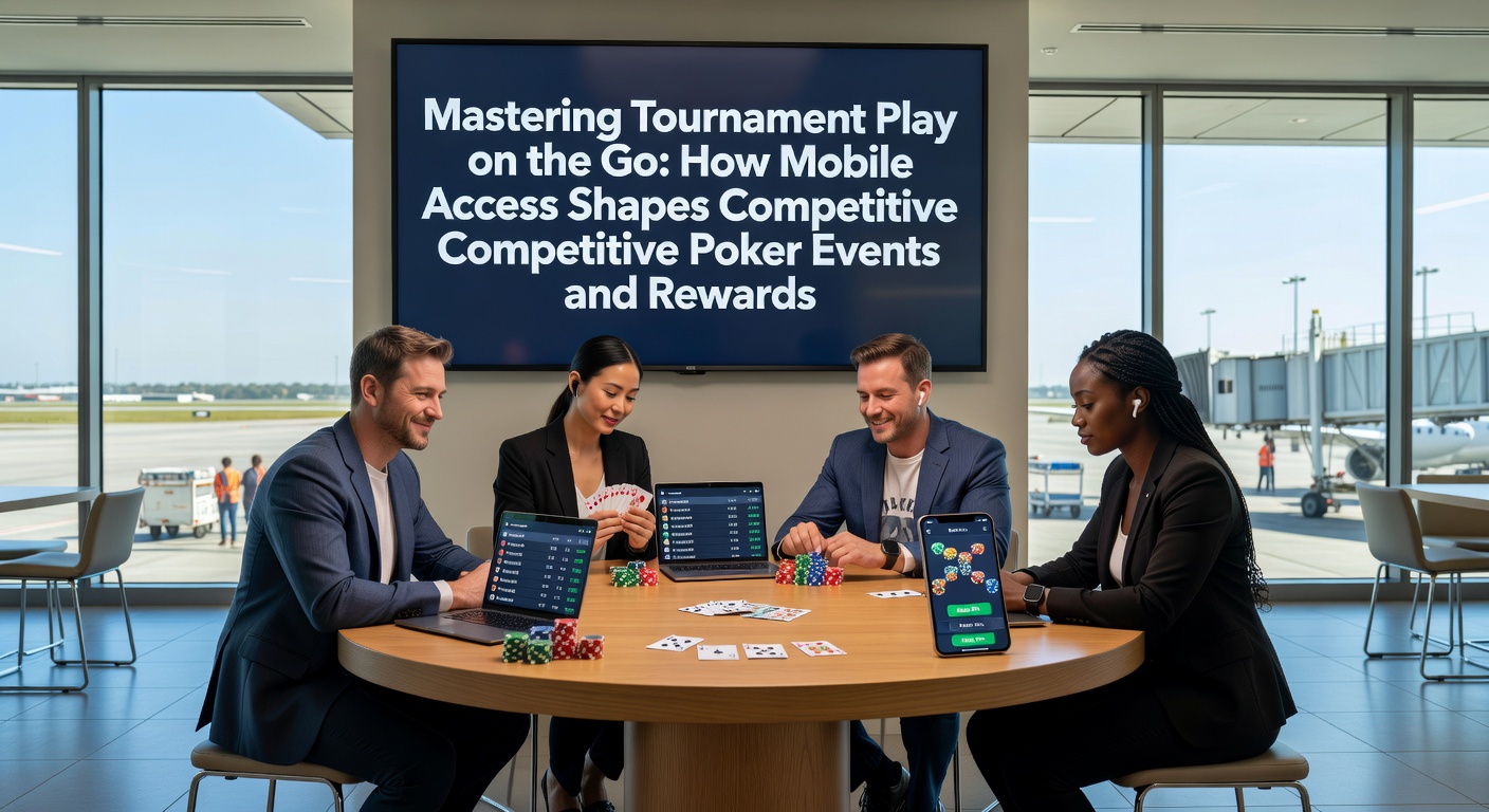 Spieler nutzt Tablet für Poker-Turnier mit Belohnungsübersicht und mobiler App-Oberfläche